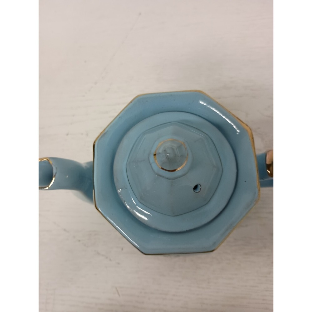 Antique Edwardian Age Price Brothers Redware Teapot Light Blue Gold England - Picture 5 of 13